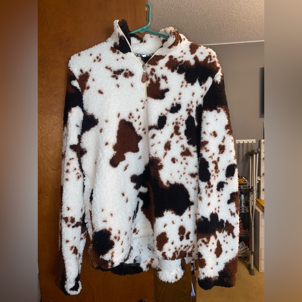 Cow Print Sherpa Pullover